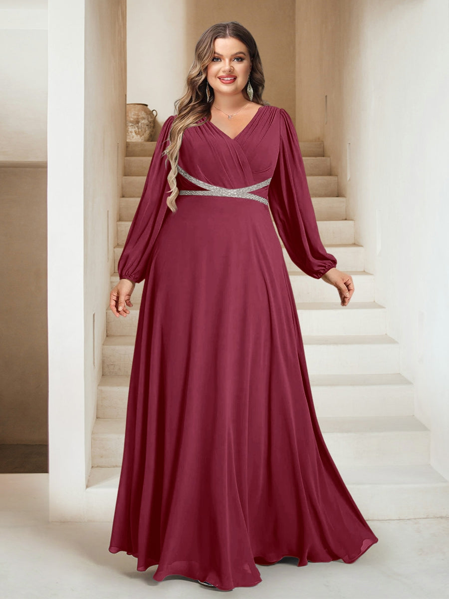 A-Line/Princess V-Neck Floor-Length Plus Size Bridesmaid Dresses With Sash