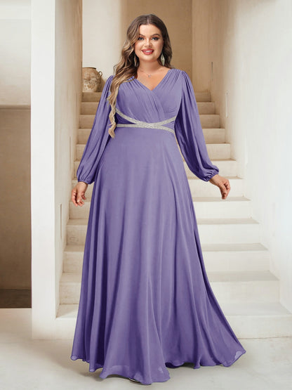 A-Line/Princess V-Neck Floor-Length Plus Size Bridesmaid Dresses With Sash