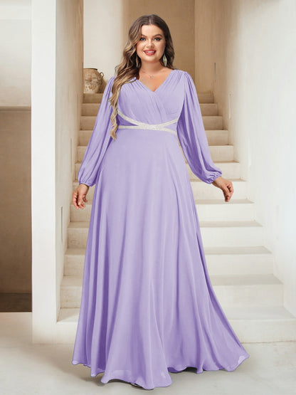 A-Line/Princess V-Neck Floor-Length Plus Size Bridesmaid Dresses With Sash