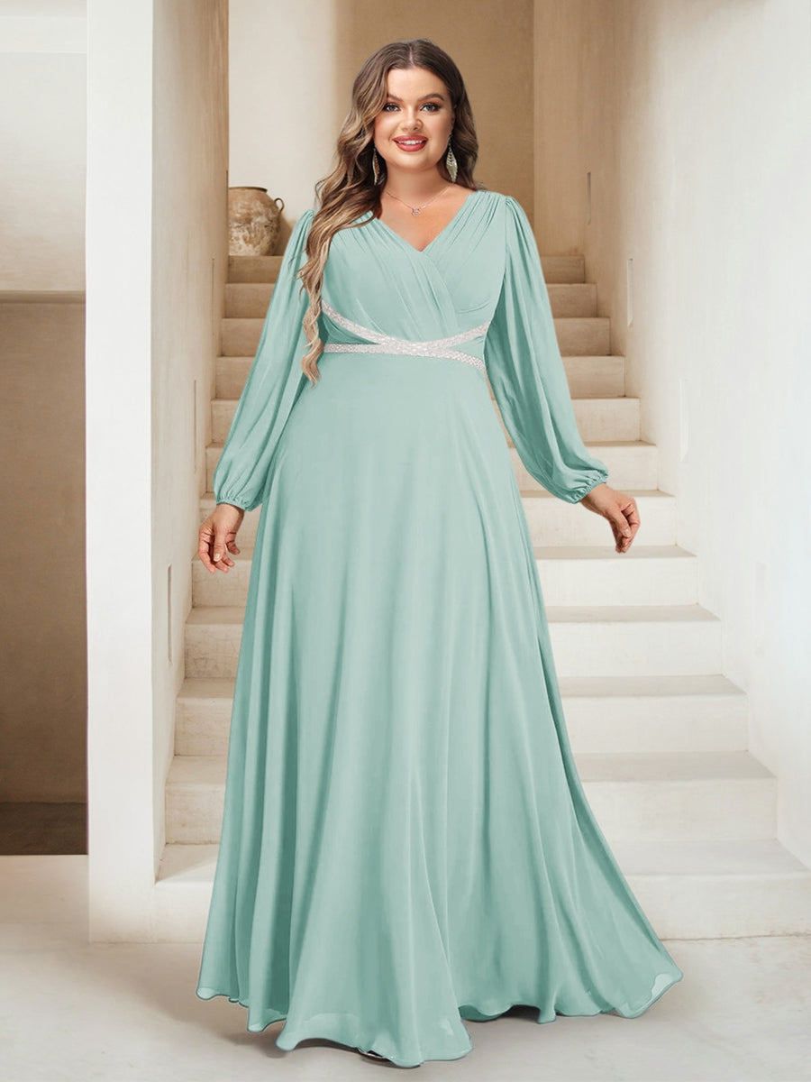 A-Line/Princess V-Neck Floor-Length Plus Size Bridesmaid Dresses With Sash