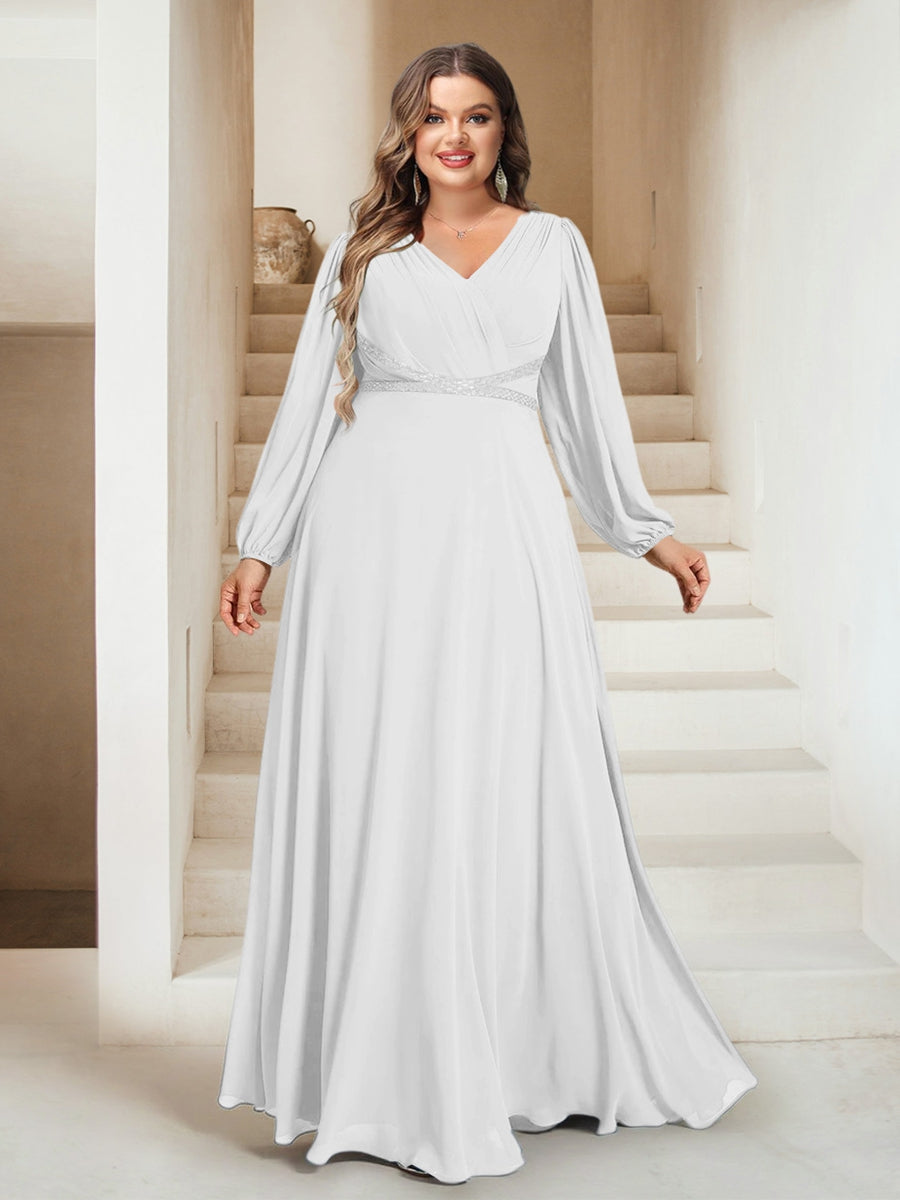 A-Line/Princess V-Neck Floor-Length Plus Size Bridesmaid Dresses With Sash