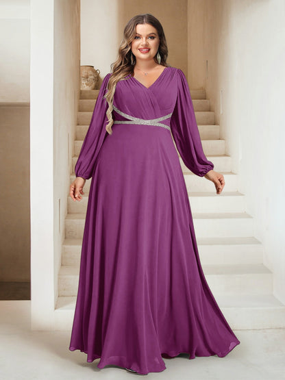 A-Line/Princess V-Neck Floor-Length Plus Size Bridesmaid Dresses With Sash