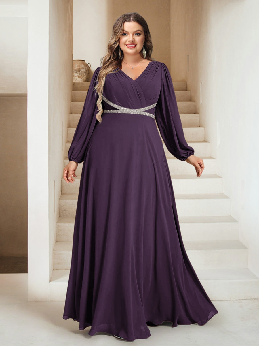 A-Line/Princess V-Neck Floor-Length Plus Size Bridesmaid Dresses With Sash