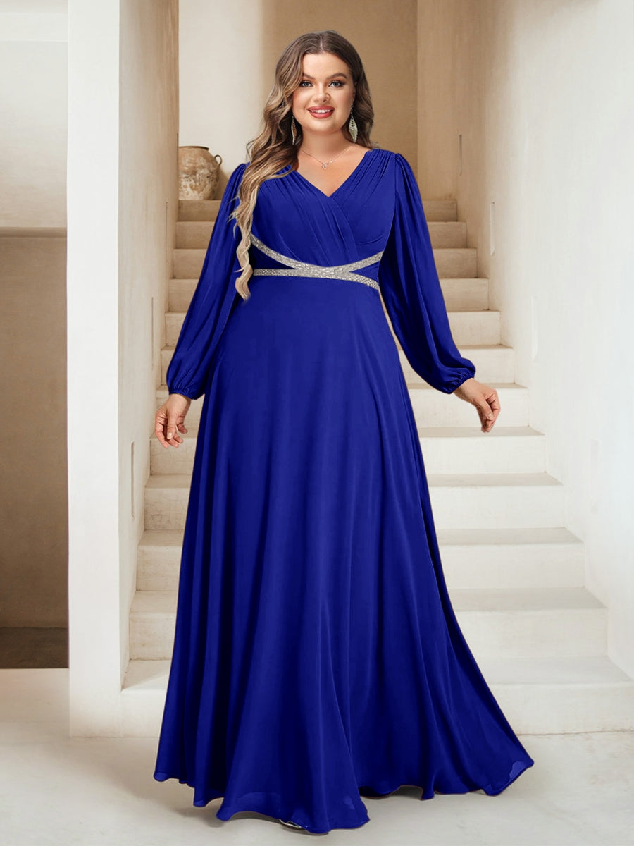 A-Line/Princess V-Neck Floor-Length Plus Size Bridesmaid Dresses With Sash