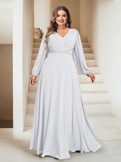 A-Line/Princess V-Neck Floor-Length Plus Size Bridesmaid Dresses With Sash