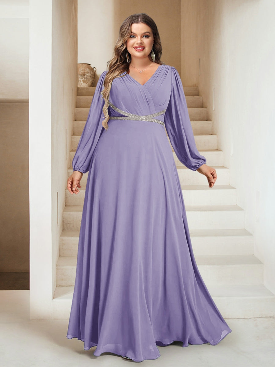A-Line/Princess V-Neck Floor-Length Plus Size Bridesmaid Dresses With Sash