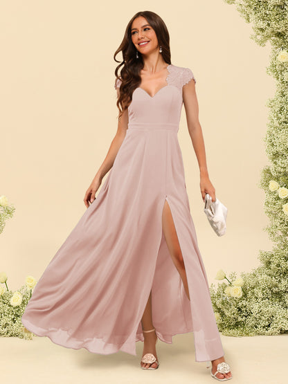 A-Line/Princess V-Neck Floor-Length Bridesmaid Dresses With Split Side
