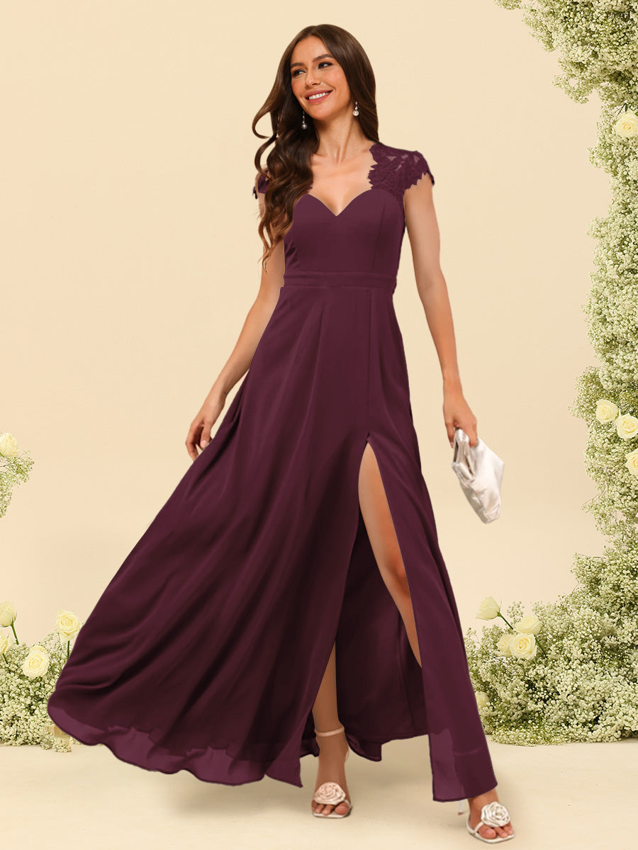 A-Line/Princess V-Neck Floor-Length Bridesmaid Dresses With Split Side