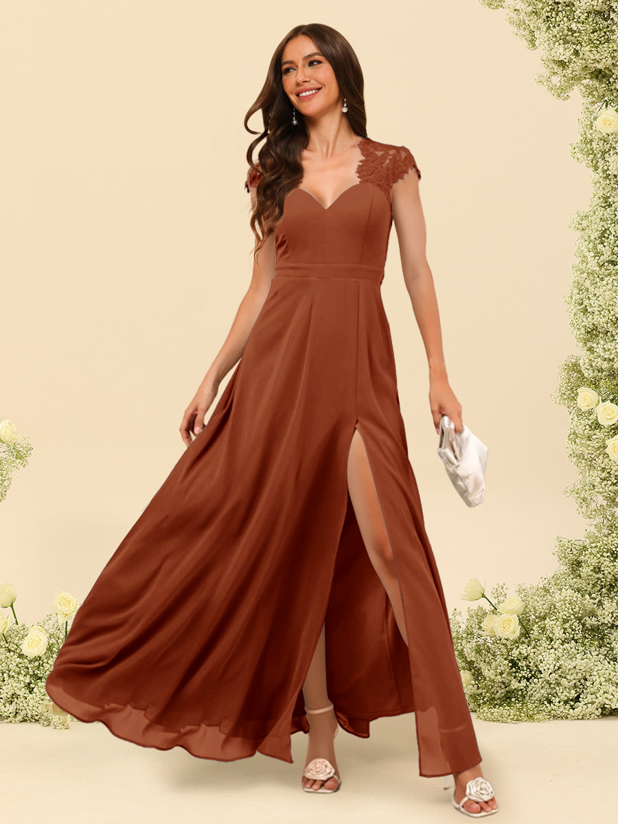 A-Line/Princess V-Neck Floor-Length Bridesmaid Dresses With Split Side