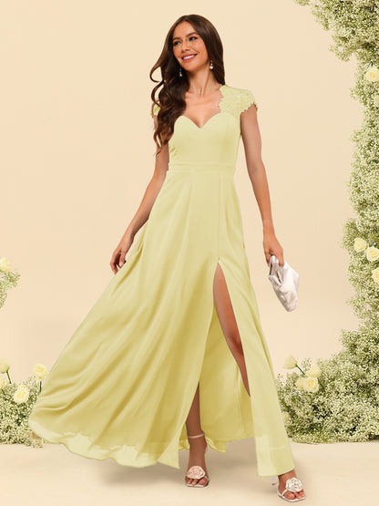 A-Line/Princess V-Neck Floor-Length Bridesmaid Dresses With Split Side