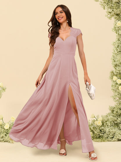 A-Line/Princess V-Neck Floor-Length Bridesmaid Dresses With Split Side