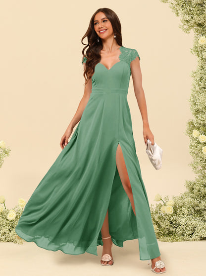 A-Line/Princess V-Neck Floor-Length Bridesmaid Dresses With Split Side