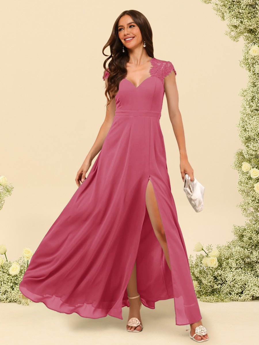 A-Line/Princess V-Neck Floor-Length Bridesmaid Dresses With Split Side