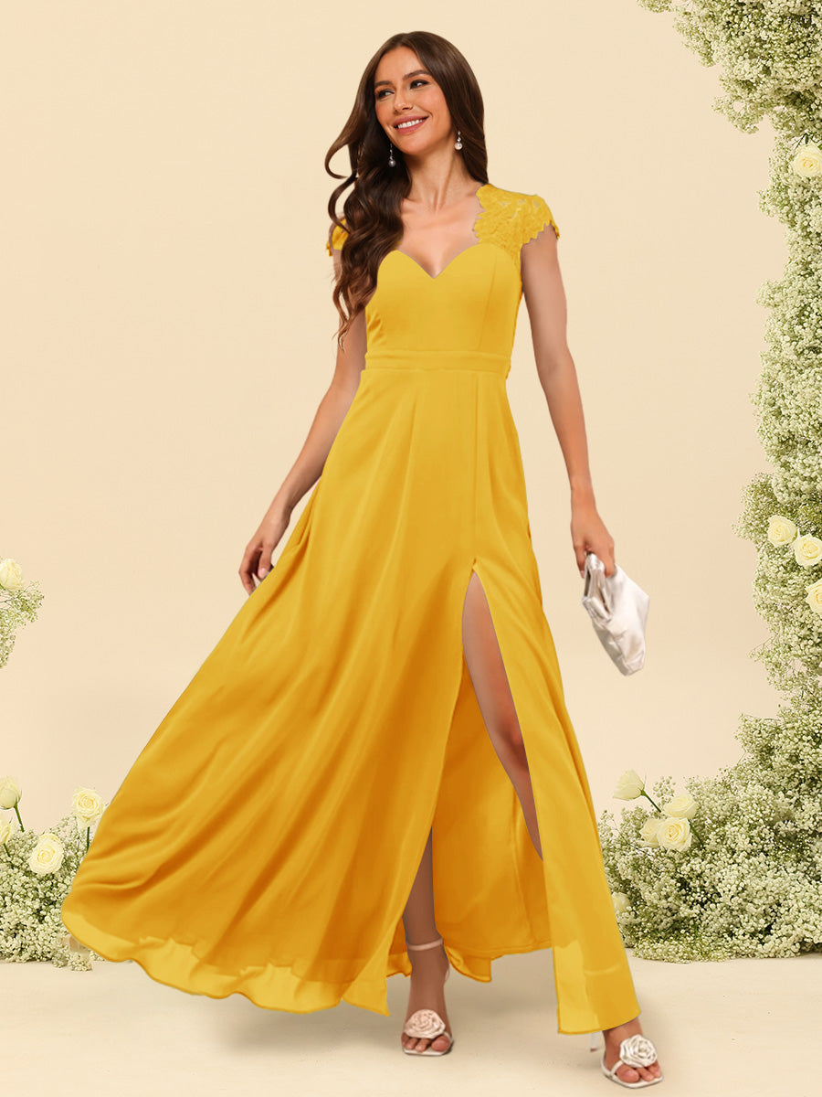 A-Line/Princess V-Neck Floor-Length Bridesmaid Dresses With Split Side