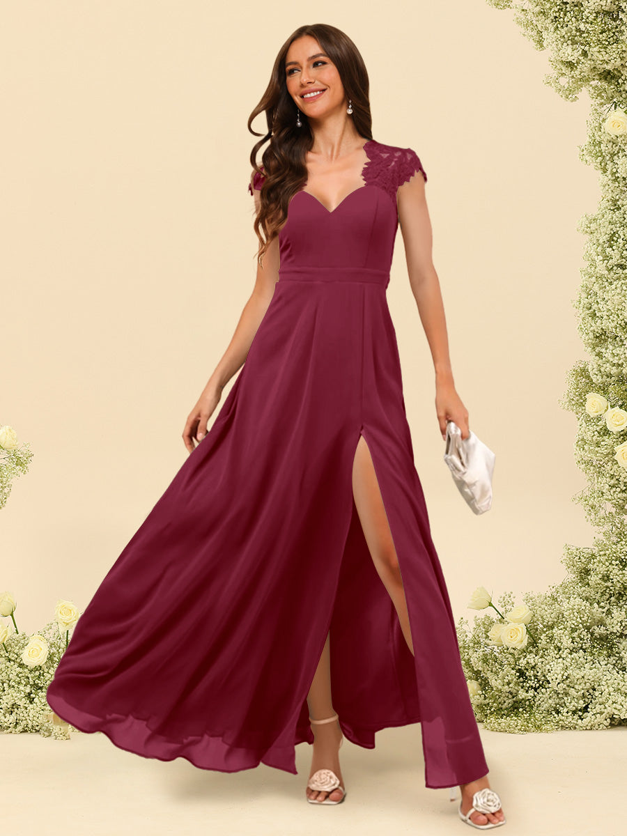 A-Line/Princess V-Neck Floor-Length Bridesmaid Dresses With Split Side