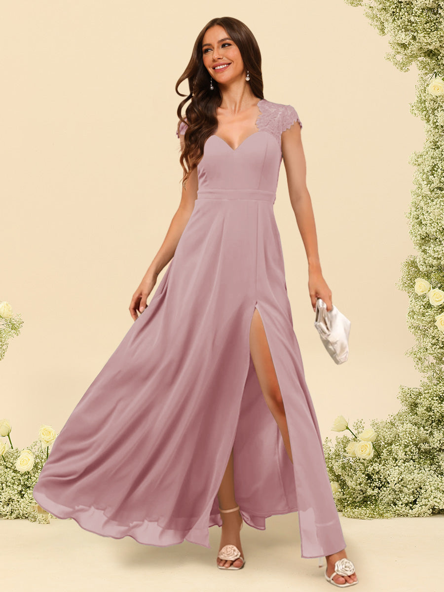 A-Line/Princess V-Neck Floor-Length Bridesmaid Dresses With Split Side