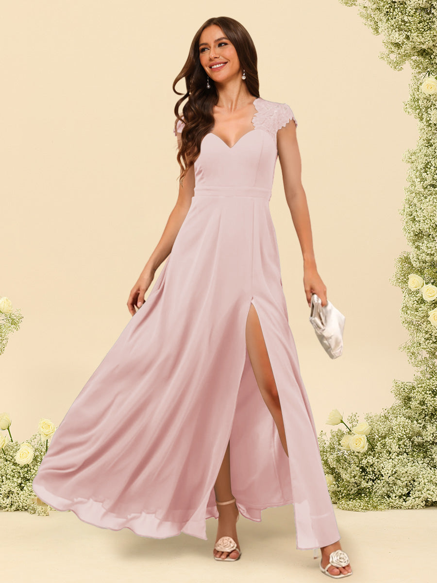 A-Line/Princess V-Neck Floor-Length Bridesmaid Dresses With Split Side