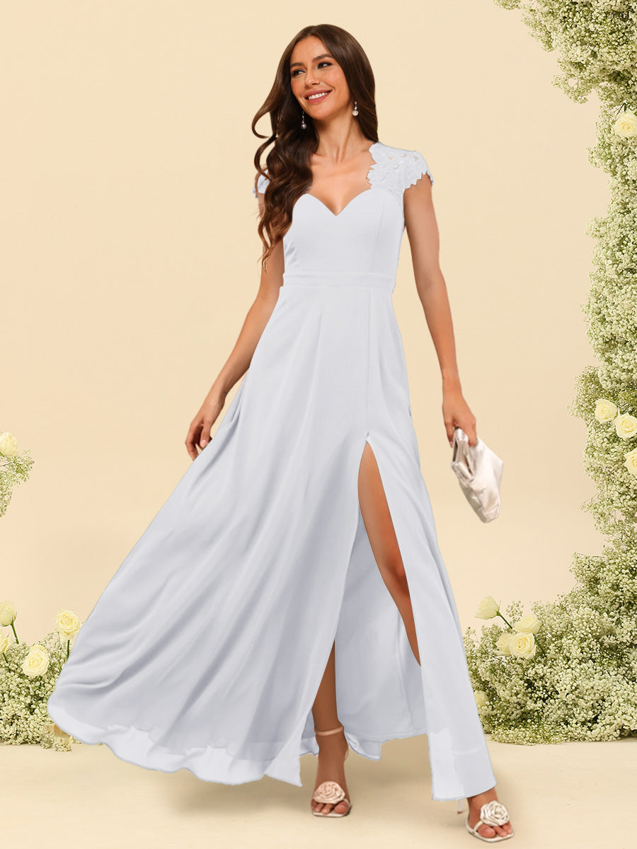 A-Line/Princess V-Neck Floor-Length Bridesmaid Dresses With Split Side