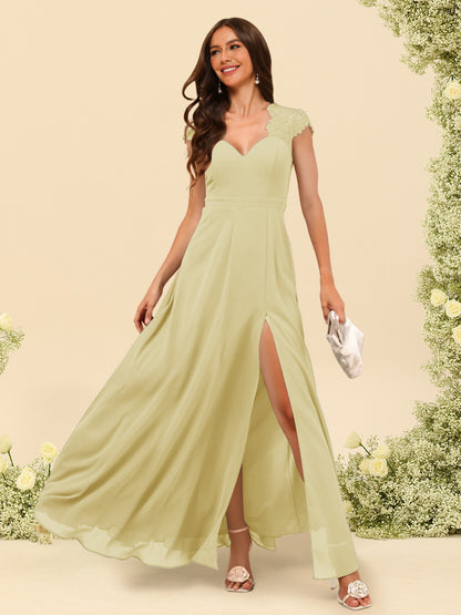 A-Line/Princess V-Neck Floor-Length Bridesmaid Dresses With Split Side