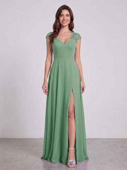 A-Line/Princess V-Neck Sleeveless Floor-Length Bridesmaid Dresses With Split Side