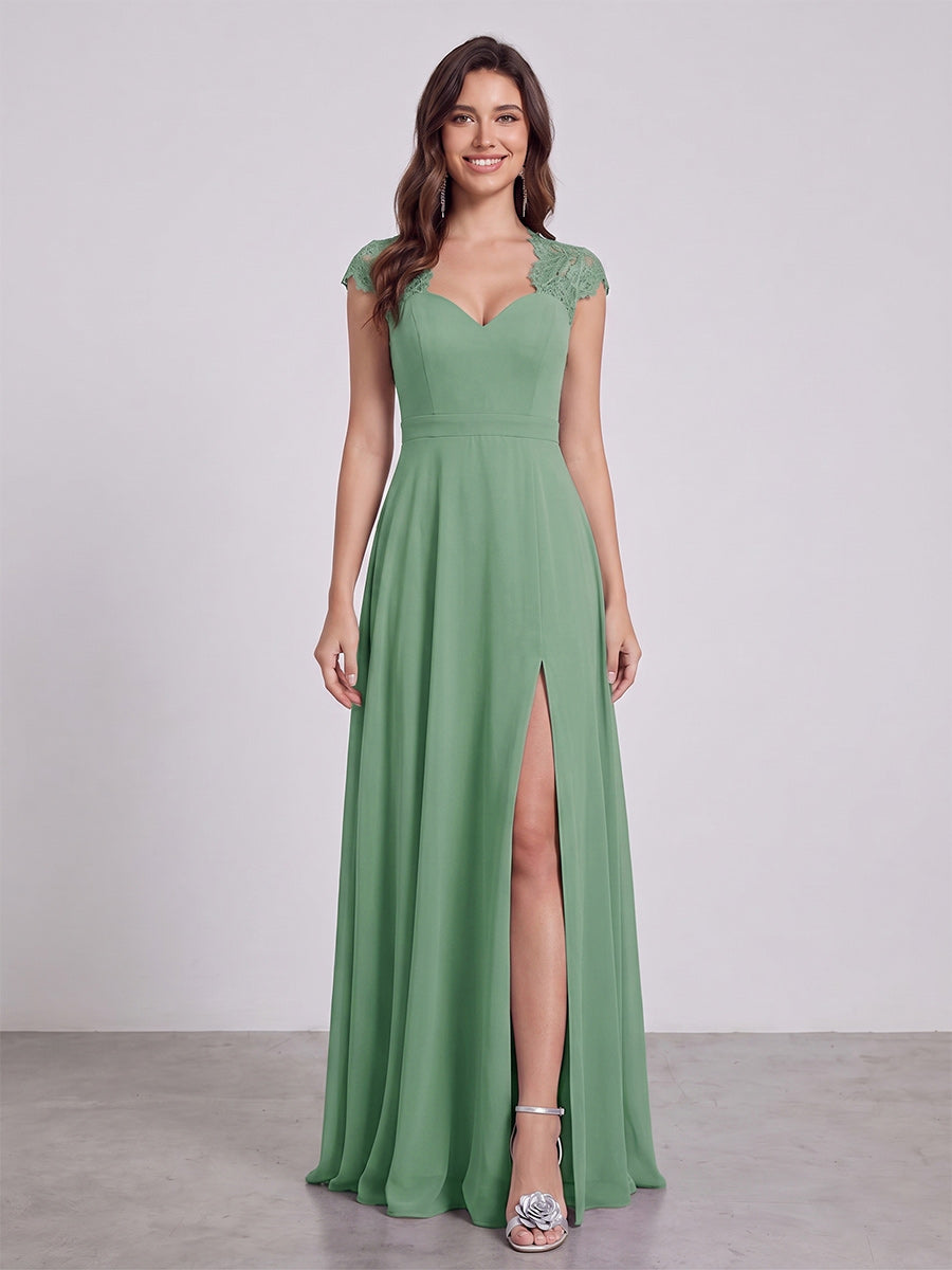 A-Line/Princess V-Neck Sleeveless Floor-Length Bridesmaid Dresses With Split Side