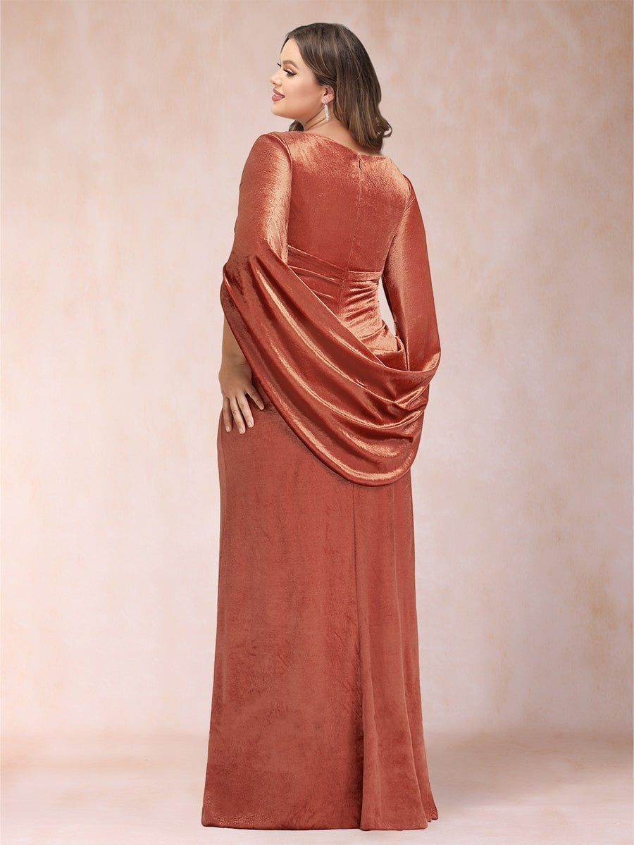 Trumpet/Mermaid V-Neck Half Sleeves Floor-Length Evening Dresses