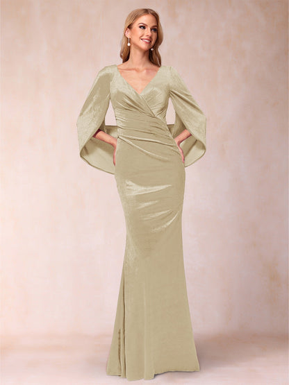 Trumpet/Mermaid V-Neck Half Sleeves Floor-Length Evening Dresses