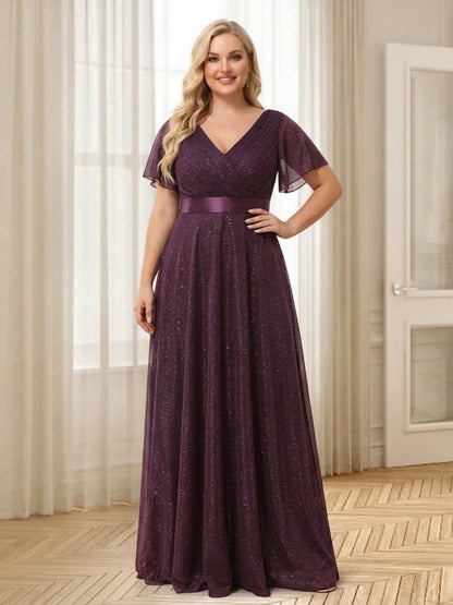A-Line/Princess V-Neck Floor-Length Ruffles Plus Size Bridesmaid Dresses