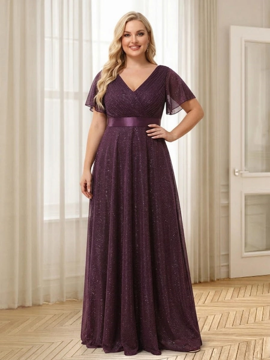 A-Line/Princess V-Neck Floor-Length Ruffles Plus Size Bridesmaid Dresses
