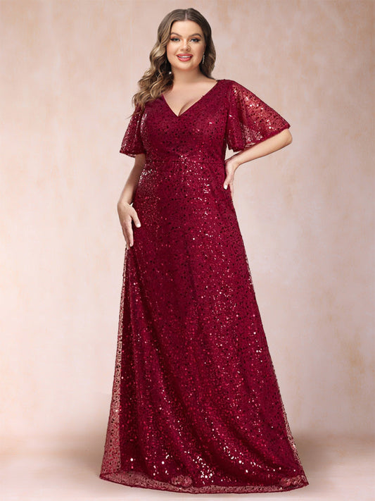 A-Line/Princess V-Neck Sequins Mother of the Bride Dresses