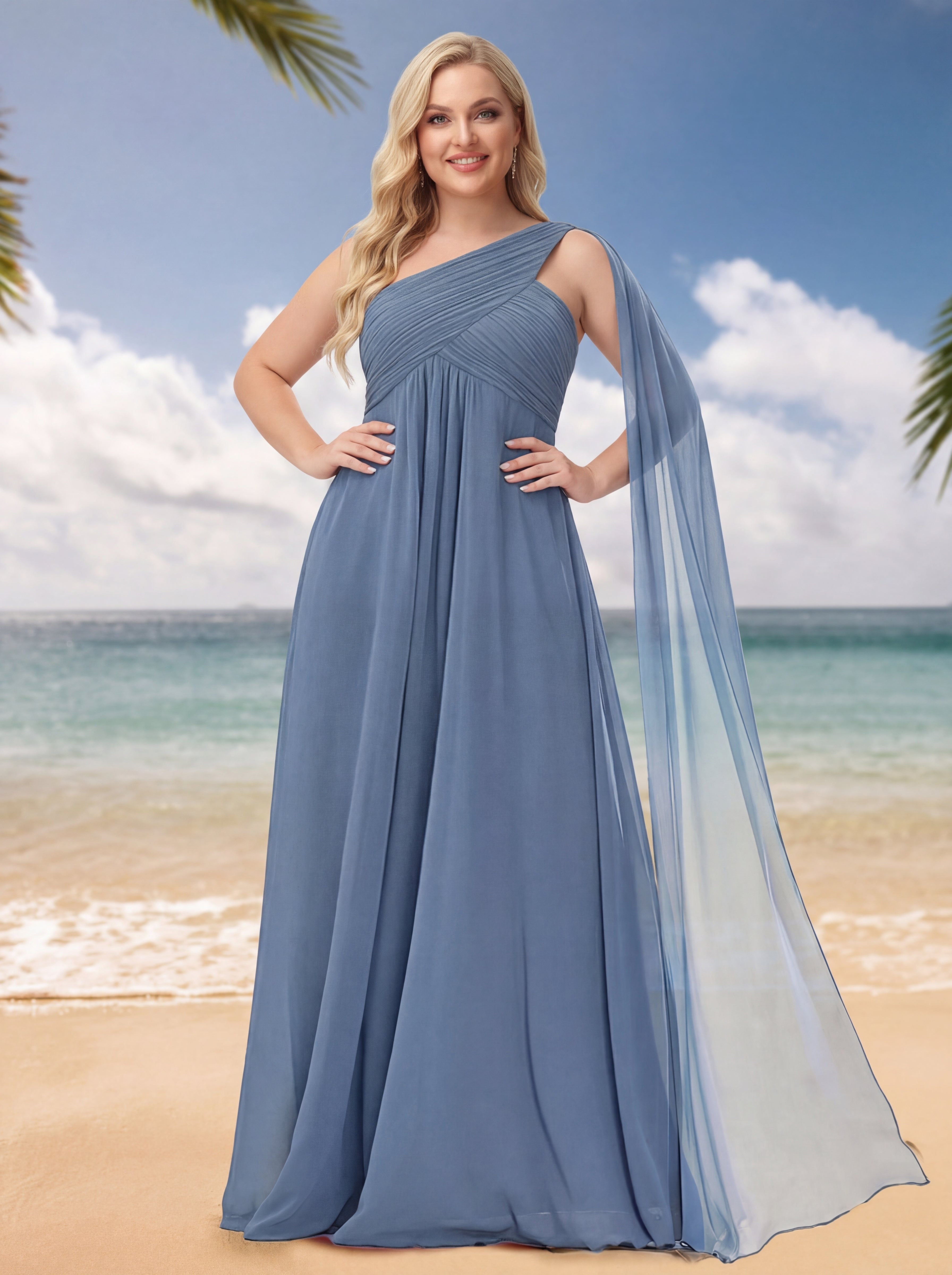 A-Line/Princess One-Shoulder Sleeveless Plus Size Bridesmaid Dresses