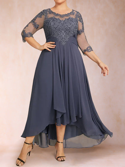 A-Line/Princess Asymmetrical 3/4 Sleeves Sweetheart Plus Size Mother of the Bride Dresses