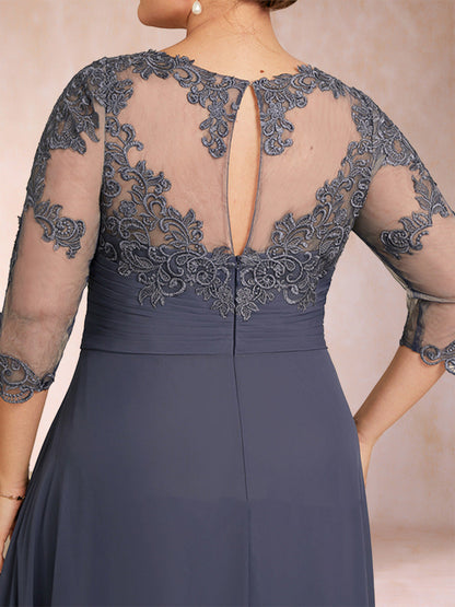 A-Line/Princess Asymmetrical 3/4 Sleeves Sweetheart Plus Size Mother of the Bride Dresses