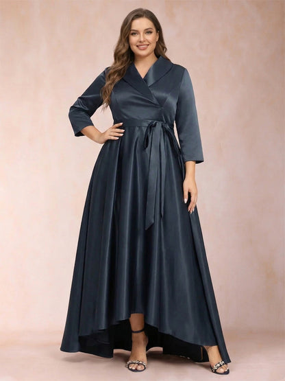 A-Line/Princess 3/4 Sleeves Asymmetrical V-Neck Plus Size Mother of the Bride Dresses