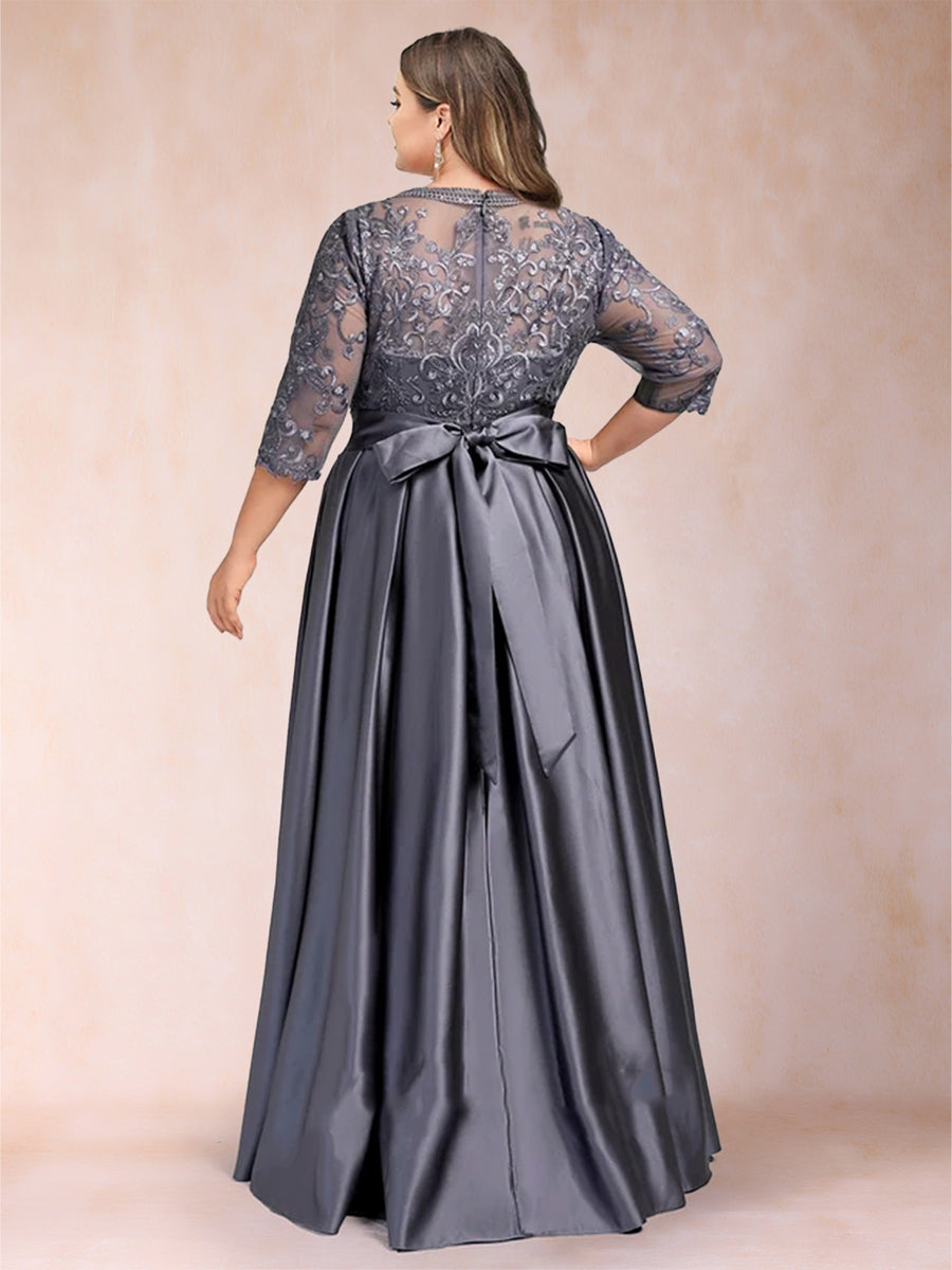 A-Line/Princess Floor-Length 3/4 Sleeves Scoop Plus Size Mother of the Bride Dresses
