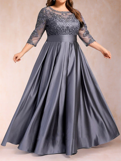 A-Line/Princess Floor-Length 3/4 Sleeves Scoop Plus Size Mother of the Bride Dresses