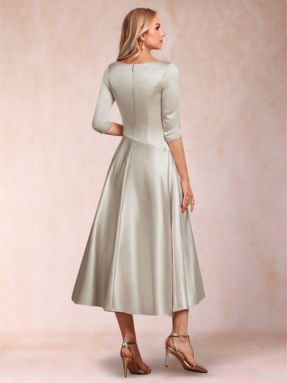 A-Line/Princess Tea-Length 3/4 Sleeves V-Neck Mother of the Bride Dresses