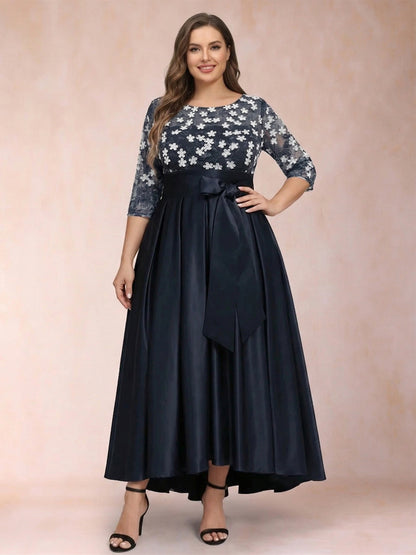 A-Line/Princess Asymmetrical 3/4 Sleeves Scoop Plus Size Mother of the Bride Dresses