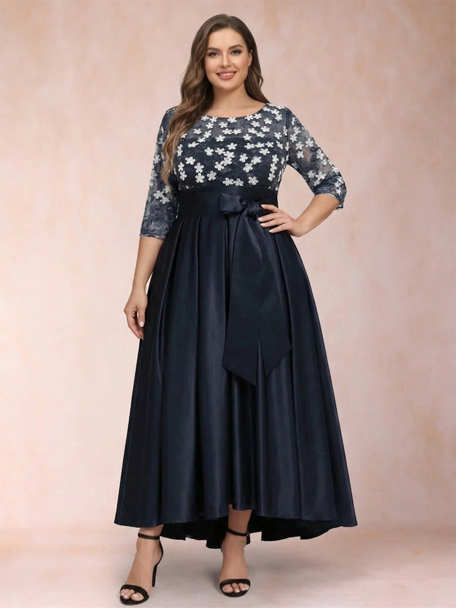 A-Line/Princess Asymmetrical 3/4 Sleeves Scoop Plus Size Mother of the Bride Dresses