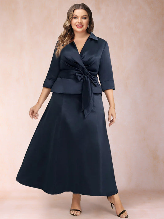 A-Line/Princess Separates V-Neck Two Piece Plus Size Mother of the Bride Dresses With Bow Pleats