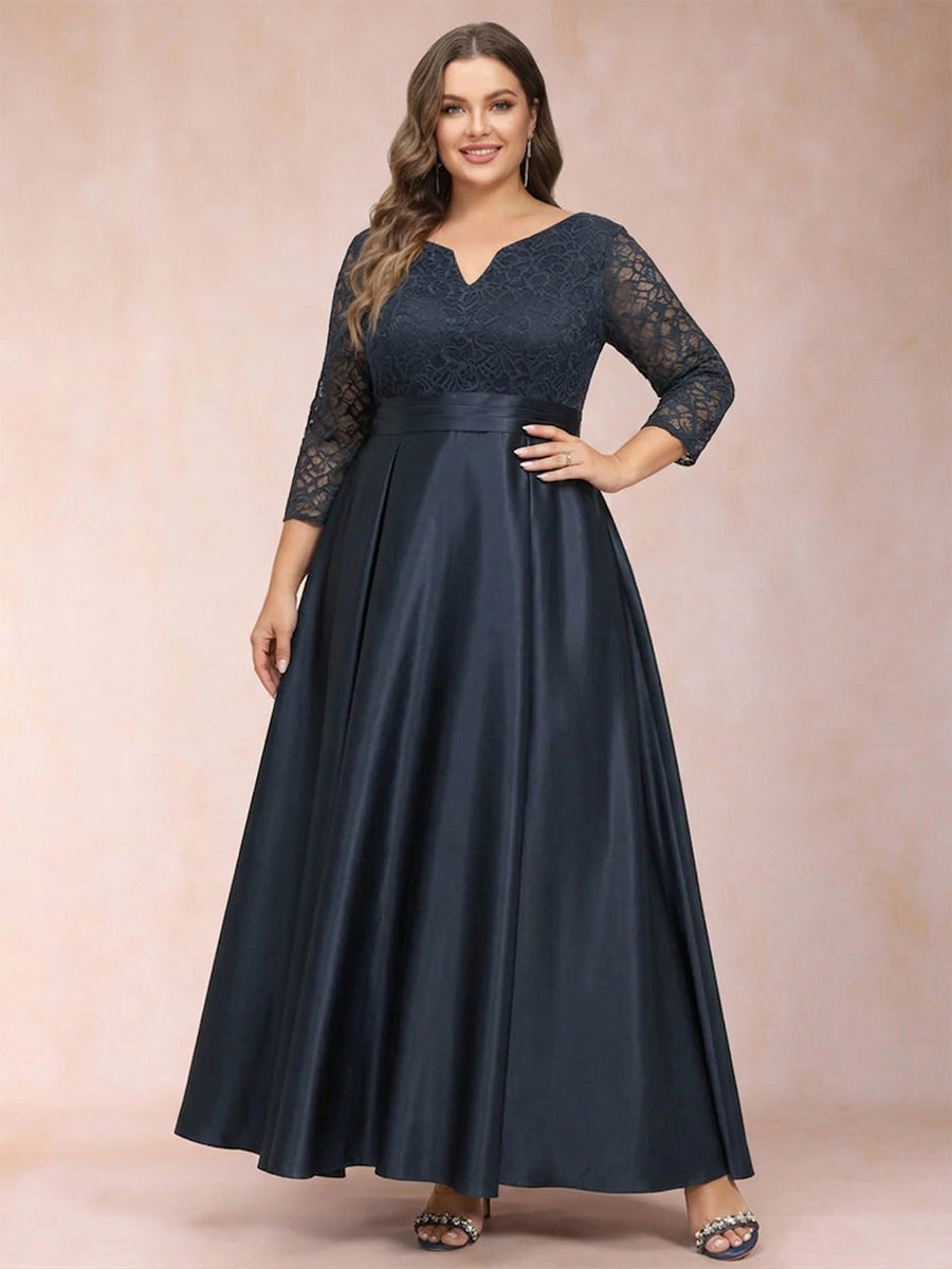 A-Line/Princess V-Neck Lace Plus Size Mother of the Bride Dresses With Rhinestone