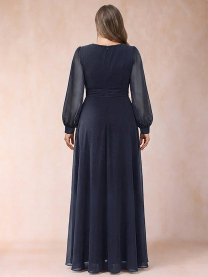 A-Line/Princess V-Neck Floor-Length Chiffon Plus Size Mother of the Bride Dresses With Split Side