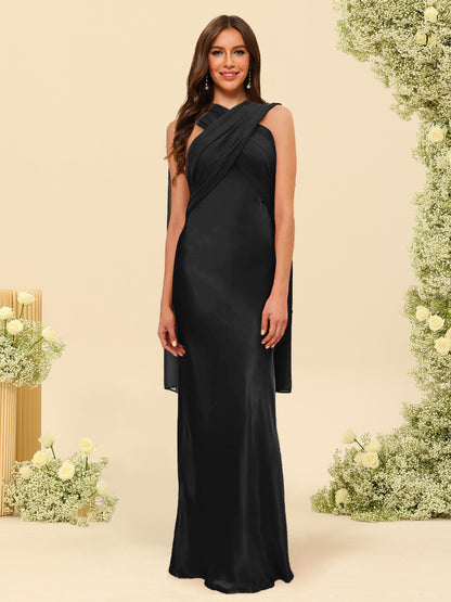 Sheath/Column Halter Sleeveless Floor-Length Lace-Up Bridesmaid Dresses