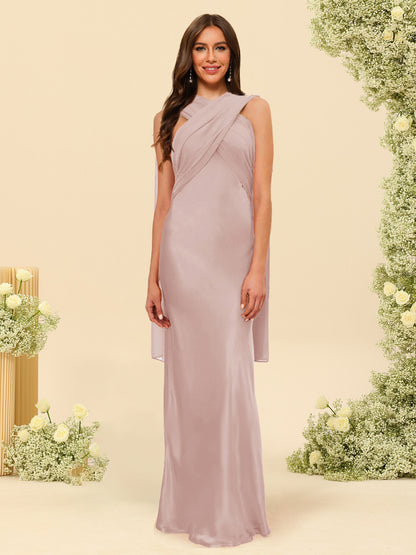 Sheath/Column Halter Sleeveless Floor-Length Lace-Up Bridesmaid Dresses