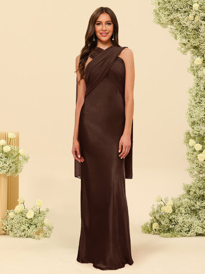 Sheath/Column Halter Sleeveless Floor-Length Lace-Up Bridesmaid Dresses