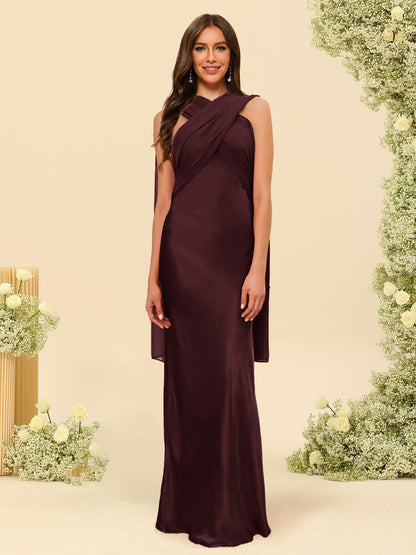 Sheath/Column Halter Sleeveless Floor-Length Lace-Up Bridesmaid Dresses