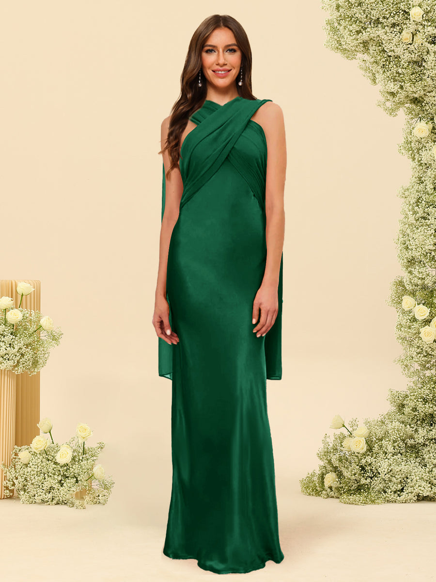 Sheath/Column Halter Sleeveless Floor-Length Lace-Up Bridesmaid Dresses