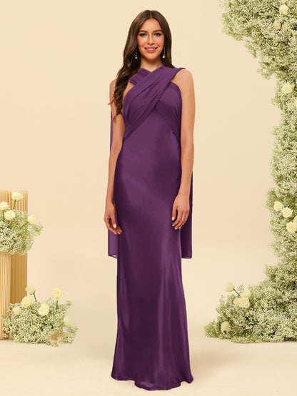 Sheath/Column Halter Sleeveless Floor-Length Lace-Up Bridesmaid Dresses