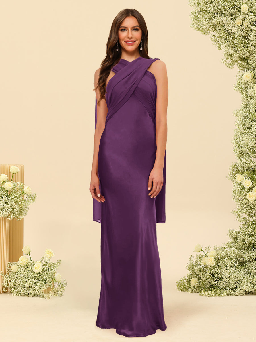 Sheath/Column Halter Sleeveless Floor-Length Lace-Up Bridesmaid Dresses