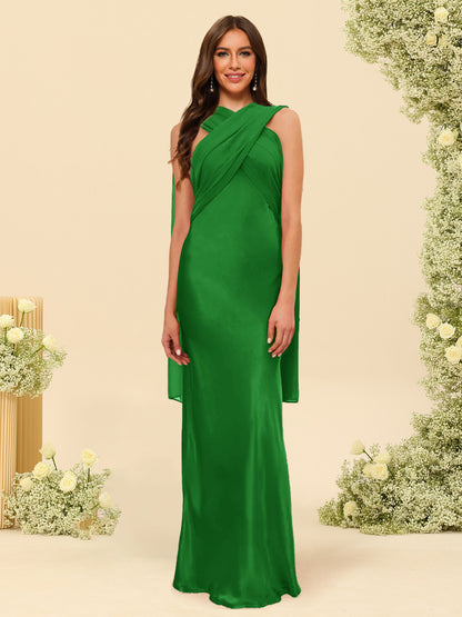 Sheath/Column Halter Sleeveless Floor-Length Lace-Up Bridesmaid Dresses